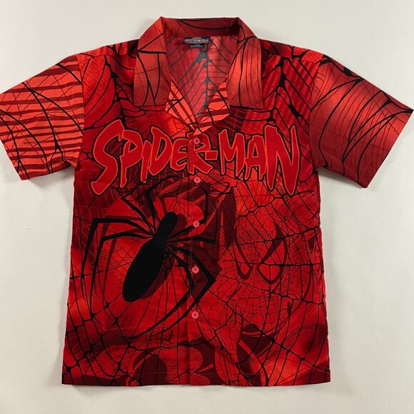 Vintage 2002 Spiderman Movie Shirt Mens Small All Over Print Button Up Marvel - Picture 11 of 11
